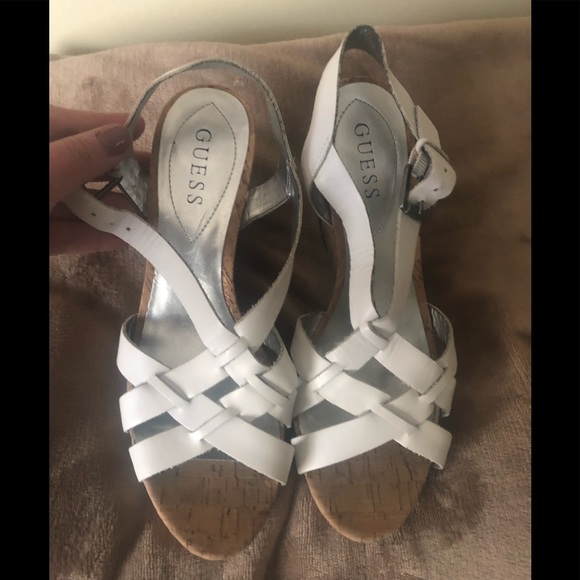 Guess Shoes - GUESS white wedge sandals, good condition, size 8